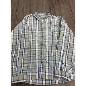 Eddie Bauer Men's Plaid Button Down Vented Fishing Hiking Shirt Gray Blue Large